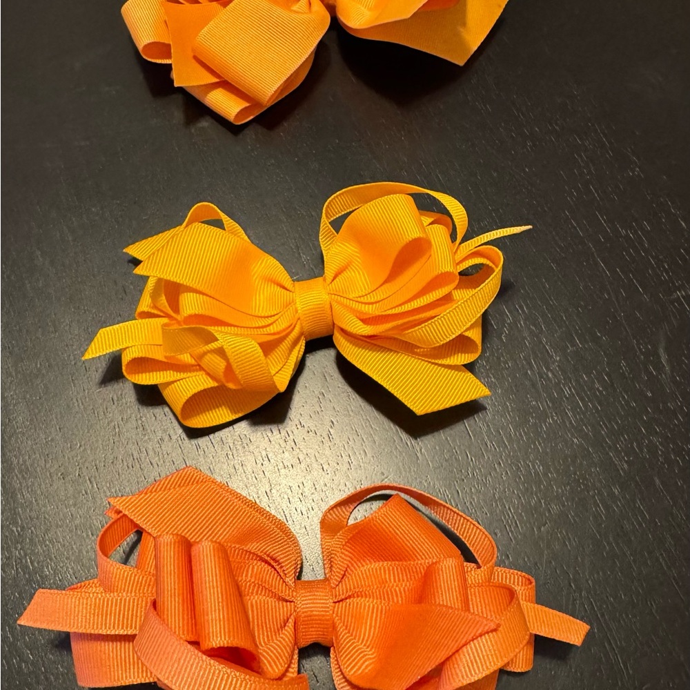 Set of Three Orange Hair Bows